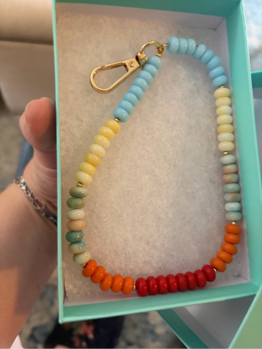 You choose: Multicolor Beaded Keychain with Gold Clip or brown bow